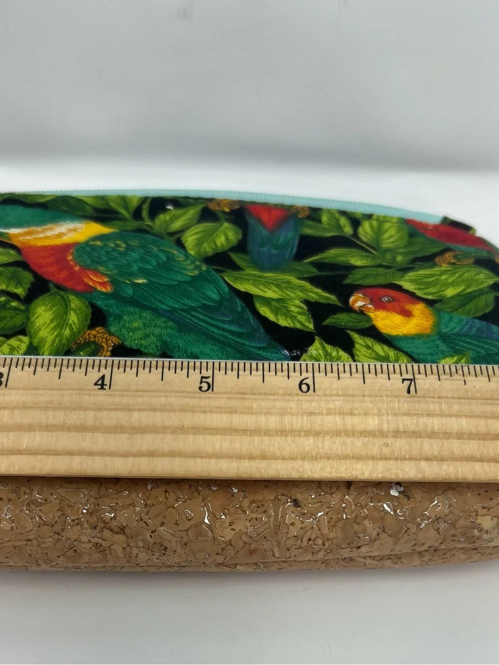 Handmade Tropical Parrot Cork Fabric Wristlet  Zipper Pouch Clutch Bag